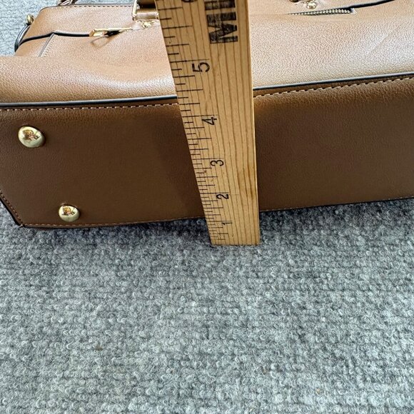 Huanying Shiyong Deligaopiju Brown Leather Tote Bag Zipper Closure Dual Handles - Picture 13 of 16